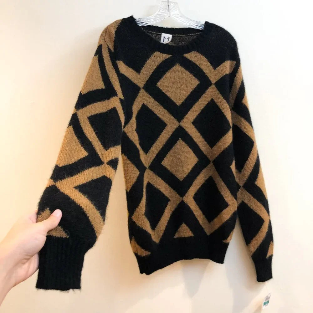 Molo Eleven Geometric Print Crew Neck Alpaca Blend Knit Scoop Neck Sweater L NWT - Picture 4 of 9